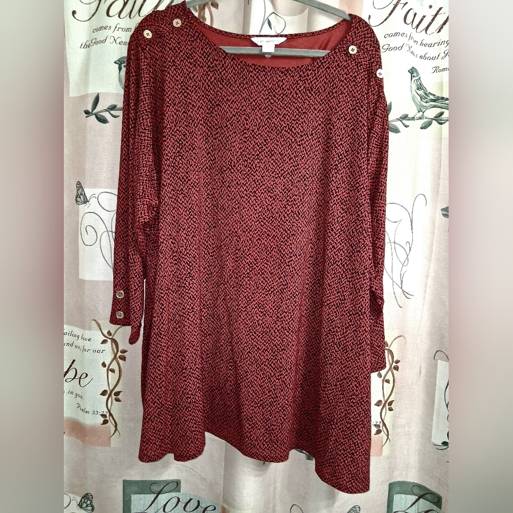 Liz Claiborne Rust/Black and Black Abstract Long Sleeve Shirt Size 4X
